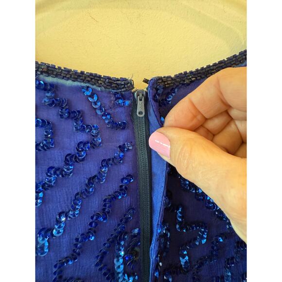 Mark & John by Gopal Embossed Sequin Sheath Dress Pure Silk Blue Women's Size XL - Picture 7 of 9